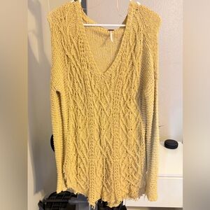 Free People V-Neck Cable Knit Sweater - Cream
